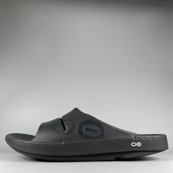 OOFOS Sport Flex Men\'s Size 12 Black Slide Slip On Recovery Sandals Casual EUC main image 4